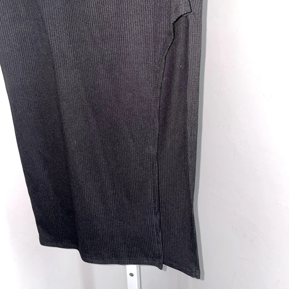 Ninexis Black Ribbed Knit Midi Skirt M High Slit Bodycon Stretch Edgy - Picture 3 of 7
